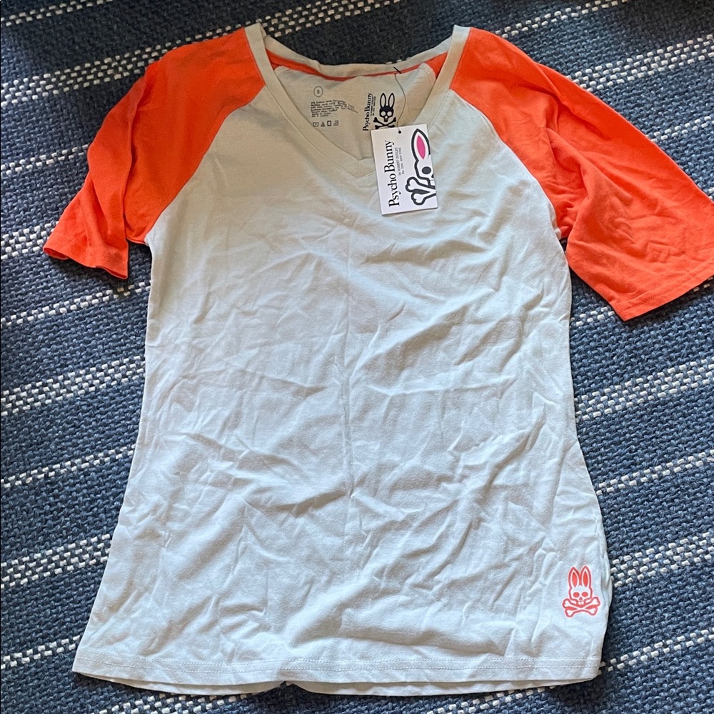 Psycho Bunny Orange and White Raglan Tee